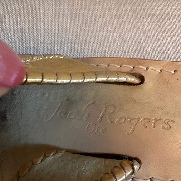 Jack Rogers Whipstitch Thong Sandals Gold Leather Slip-On Open Toe Size 7 - Picture 5 of 6
